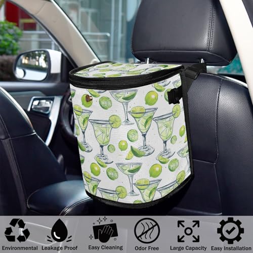 Image of Car Trash Can Lemon and Margarita Alcohol Cocktail Car Garbage Bag with Lid Hanging Waterproof Leak Proof Vehicle Storage Bin
