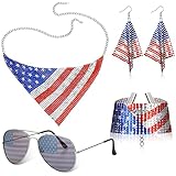 4 Pieces 4th of July Jewelry Set American Flag Dangle Earrings Independence Day Sunglasses Glasses P