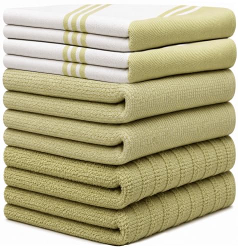 Image of Premium Kitchen Towels (20 inchx 28 inch, 6 Pack) | Large Cotton Dish Towels | Flat & Terry Highly Absorbent Kitchen Linen Set with Hanging Loop | Wide Stripe Sage Green
