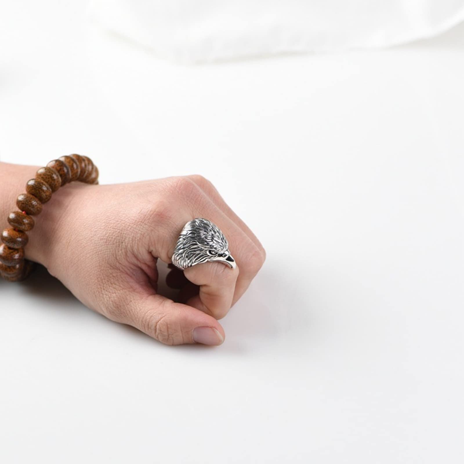 Anillos de compromiso para hombre, plata de ley 925 con águila hip hop de plata de ley 925, tamaño ajustable