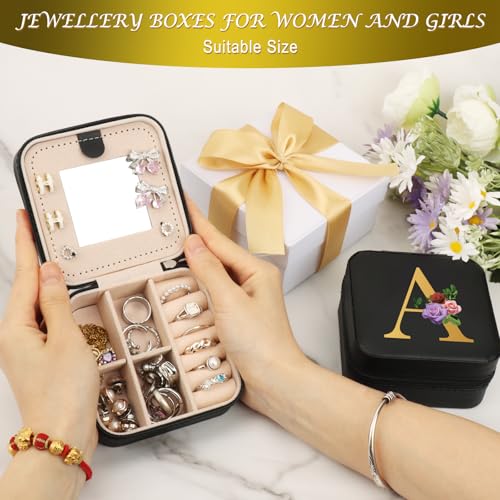 WALLFID Bow-Tied Geschenkdoos, sieradenkistje, cadeau voor dames, verjaardag, cadeaus voor dames, reissieradenkistje, zwart met spiegel, voor horloges, rozetten, oorbellen, halskettingen (H) - Afbeelding 6