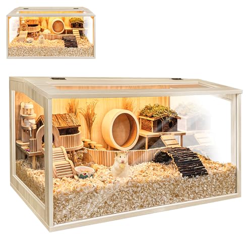 Prolee Hamster Cage Chewproof Wooden 24 Inch Guinea Pig Cages Mice and Rat Habitat Openable Top with...