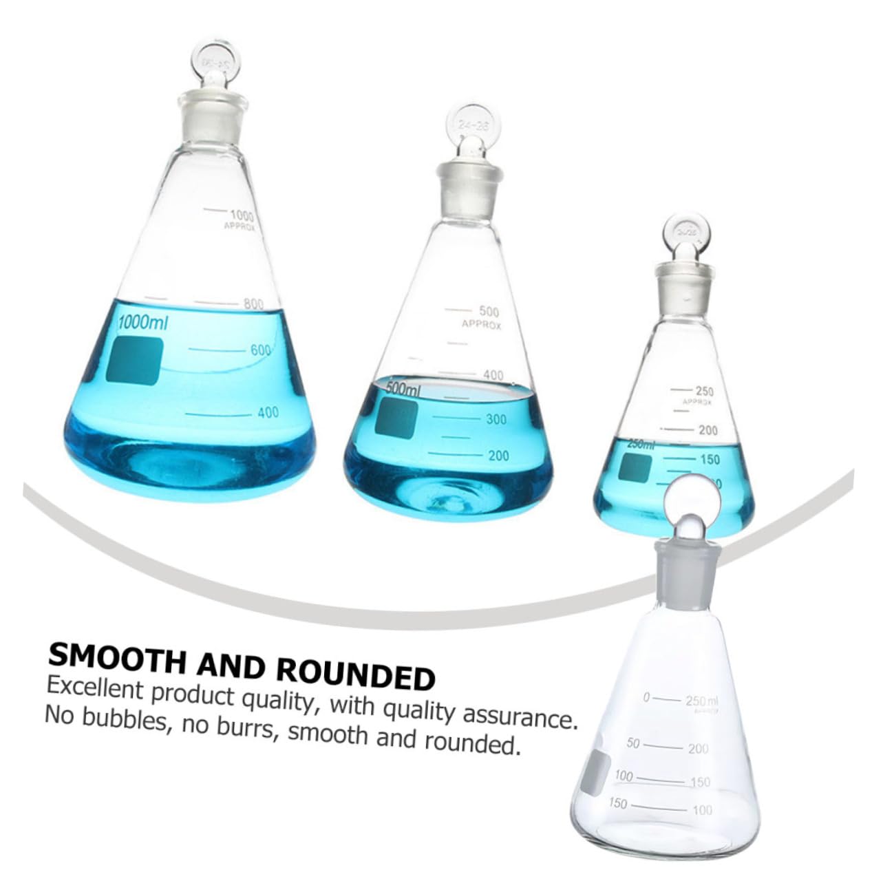 Set di 3 Beute Coniche in Vetro 250ml con Tappo e Scala Chiara per Esperimenti Scolastici Strumenti per Chimica Laboratorio