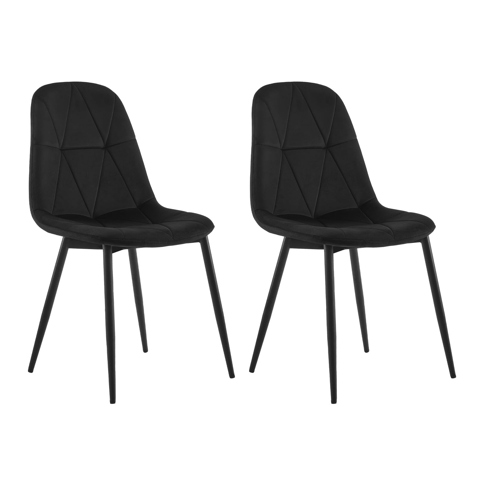 Lestarain Set of 2 Dining Chairs - Comfy Kitchen Velvet Chairs With Metal Legs, Upholstered Seat for Dining Room, Dressing, Lounge, Home - Black LCNI109004-2