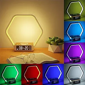 JIALTO?, Touch Table Lamp with 15w Wireless Charger Lamp, Nightstand Desk Lamp with Alarm Clock, Wake-up Light, Aesthetic 7 Colors Modes 3 Levels Brightness, Dimmable Led Light