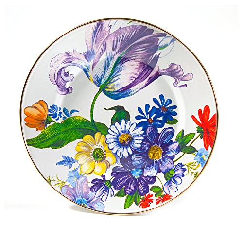 Mackenzie-Childs Flower Market Enamel Dinner Plate, 10-Inch Round Serving Plate, White #TOP5
