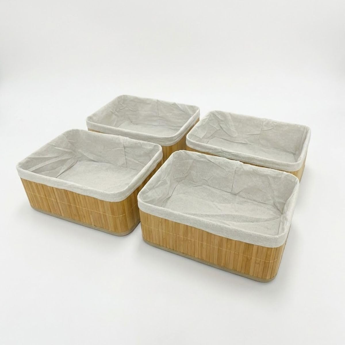 Bamboo Storage Basket Set of 4 | Rectangle | One Size | Organizer Baskets | Home Storage | Multipurpose Organizer