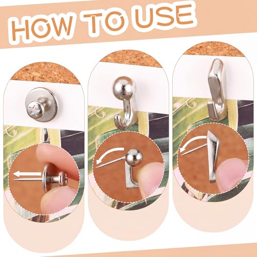 Image of Shimeyao 30 Pieces Push Pin Hooks Push Pin Hangers Thumb Tacks Hook 20 Lbs Metal Hanger Picture Hanging Nails for Wall Wooden Fabric Home Office(Silver)