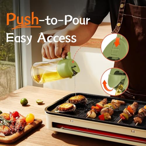 Image of Etekcity 16oz /470ml Olive Oil Sprayer for Cooking - 2 in 1 Olive Oil Dispenser for Kitchen Gadgets, Air Fryer, Salad, and BBQ - Green, Glass (MULTI 1)