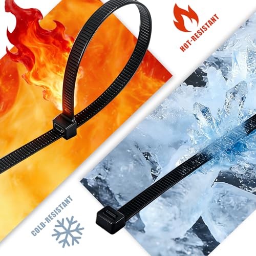 YUZE-WZDQ Zip Ties Black 2000 Pack Assorted Sizes 4+6+8+12 Inch, Heavy Duty Cable Ties, UV Resistant Self-Locking Nylon Wire Ties for Home, Garden, Garage and Outdoor Cable Management — view 4