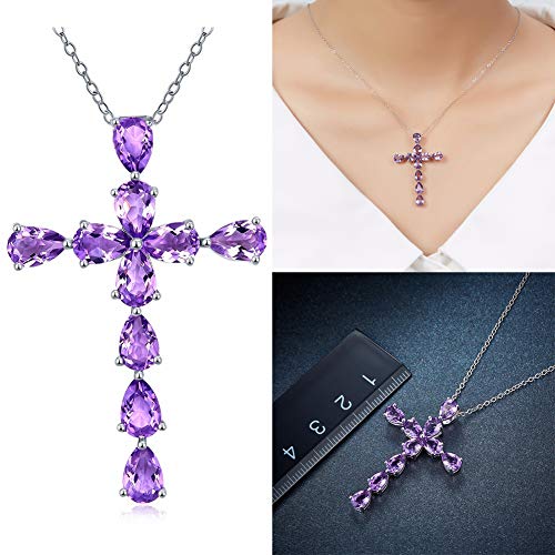 SELUXU Plata corazón púrpura de piedra Cruz colgante collar para mujer