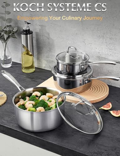 Image of KOCH SYSTEME CS 6PCS Tri-Ply Stainless Steel Pot Set with Lids 2 & 3 & 8QT | 18 /10 Stainless Steel Saucepan Set, Non Toxic, Stay-Cool Handles, All Cooktops Compatible, Oven Safe, Dishwasher Safe