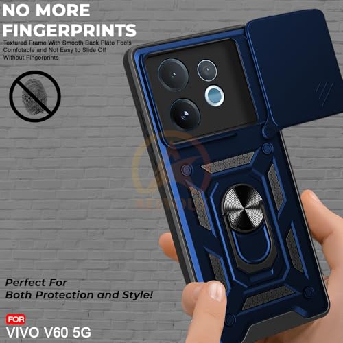 Image of Armor Bumper Back Cover Case for Vivo V60 / V60e / T4 Pro 5G | Rotating Camera Cover, Ring Holder & Kickstand | Heavy Duty & 360 Degree Protection Vivo V60 / V60e / T4 Pro 5G Back Cover (Blue)