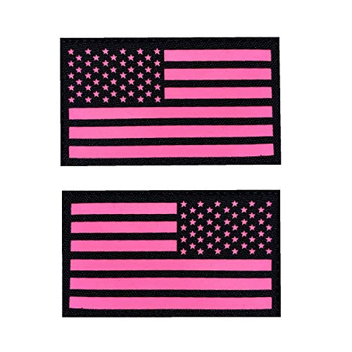 ATAZUA Grehge 2x3.5 Black Pink Glow in Dark US USA American Flag Tactical Patches (1 Left + 1 Right) toyfigure Plush Toys