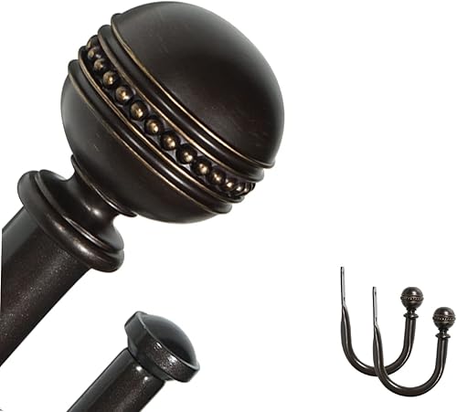 Miniatura 10 de Barra de cortina doble de 1 pulgada con remates y retenes, blanco envejecido, 84-120 pulgadas