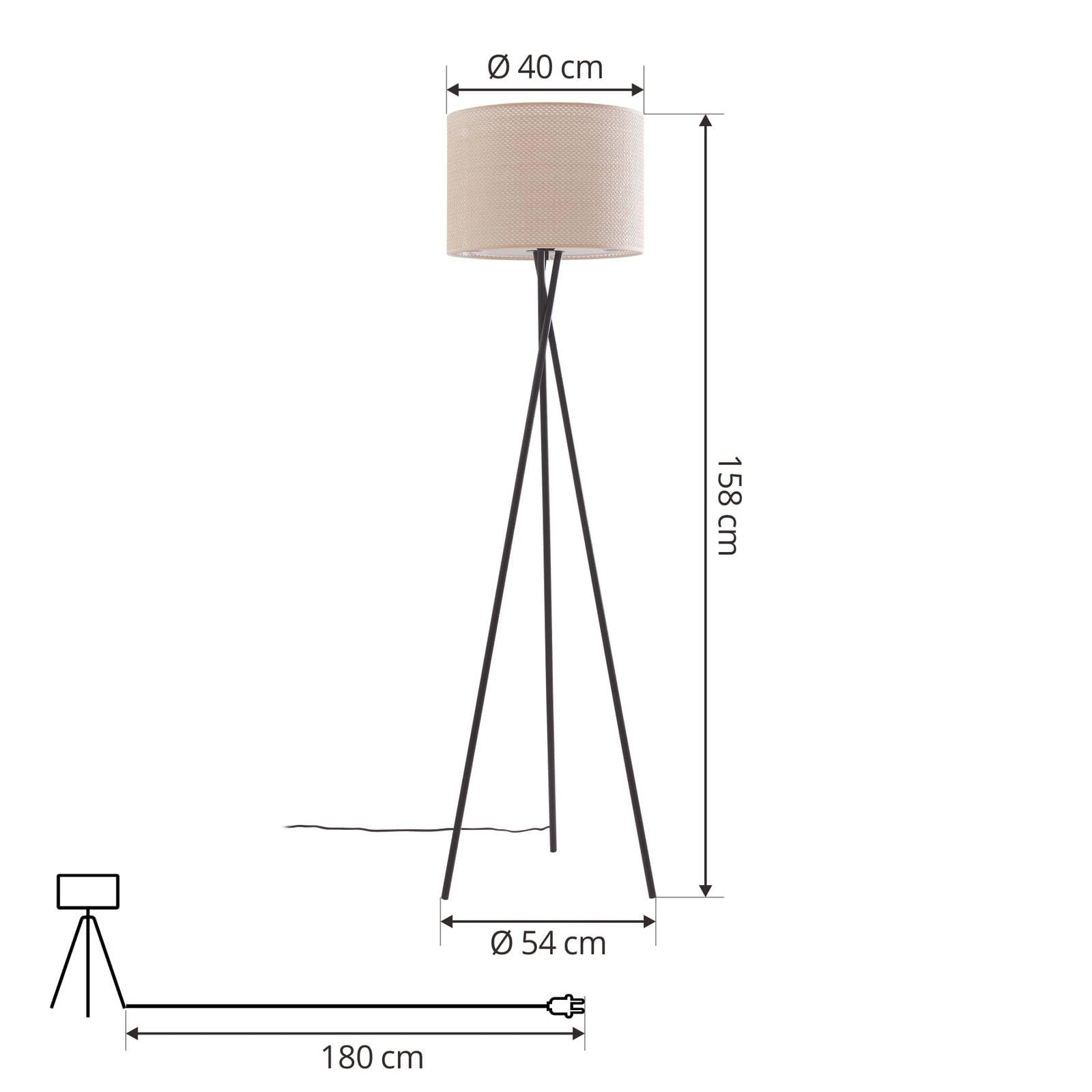 Lindby Stehlampe Dreibein mit Fußschalter, Stehleuchte Textil Kunststoff Rattandesign Deko Wohnzimmer Wohnzimmerlampe 1x E27 max. 15W ohne Leuchtmittel