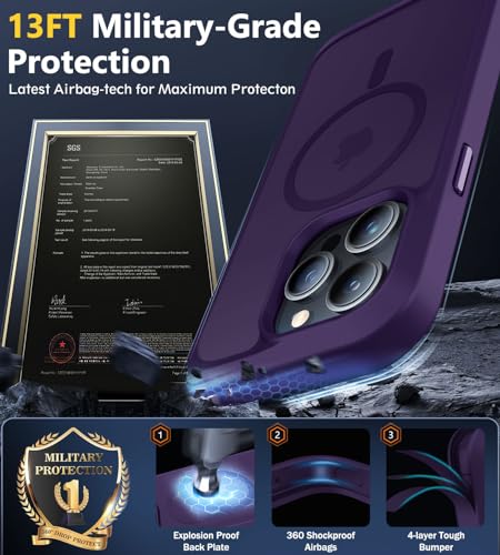 Image of BossKiss Compatible with iPhone 15 Pro Case, [Compatible with Magsafe] [Screen+Camera Protector] Magnetic Translucent Matte Women Men Girl Protective Cover for iPhone 15 Pro 6.1 inch, Deep Purple