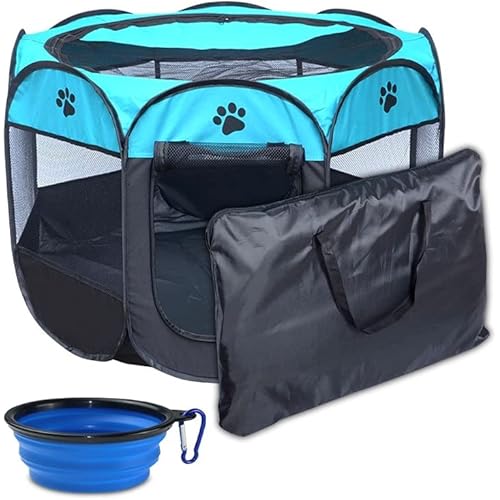 Coopupet Pet Playpen, Foldable Dog Playpen, Portable Puppy Playpen, Octagon Pet Tent, Collapsible Kennel Pen for Puppy/Cat/Guinea Pig/Hamster + Free Carrying Case + Free Travel Bowl