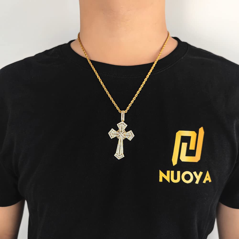 Moda Full Cross Pendant Naszyjnik Bling High Quality Luxury Cubic Zircon Metal Women Men Rap Biżuteria Srebrny Kubański Łańcuch