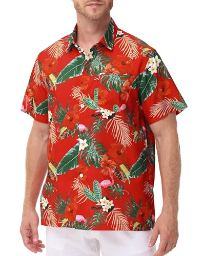 FISHEAL Men's Hawaiian Shirt Short Sleeves, Casual Hawaii Button Down Beach Tropical Shirts for Mens Summer Trip Vacation - Main Image