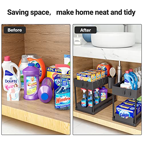 Puricon 2 Pack Under Sink Organizers And Storage Pull Out Sliding Drawer, 2 Tier Multi-Purpose Kitchen Under The Sink Organizer Under Bathroom Sink Shelf Storage Rack For Countertop Laundry -Black #TOP5