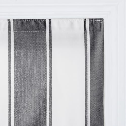 Image of TWOPAGES No Drill Wide Stripe Roman Shades Cordless Roman Blinds for Windows, Custom Made Light Filtering Blackout Blinds Farmhouse Shades for Kitchen, Black Bordered Wide Bar, 1 Piece