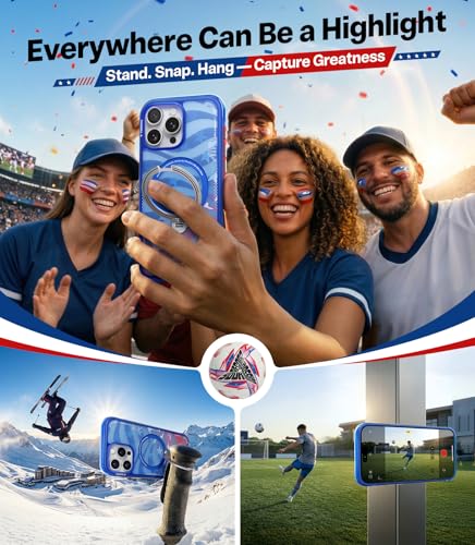 Image of TORRAS World Cup Spirit Inspired, Football Limited Edition Ostand Q3 Air for iPhone 16 Pro Case & 360 Magnetic Stand, Fit for MagSafe, Mil-Grade Drop Tested, Camera Control Button, Starlight