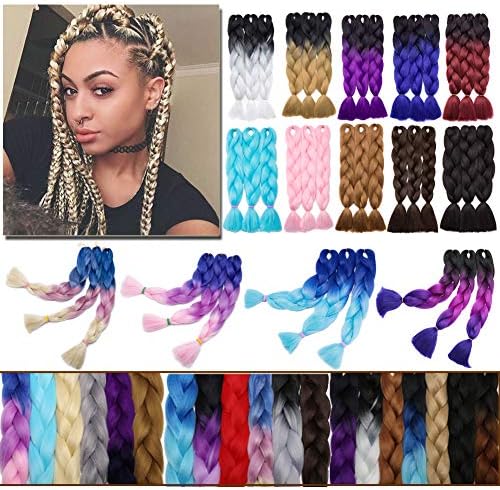 Jumbo Braiding Hair 24 inch Jumbo Braid Hair Extensions Jumbo Box Braids Crochet Hair Long Rainbow Colorful for Women Kids DIY High Temperature Synthetic Fiber Dark Purple 1 Bundle