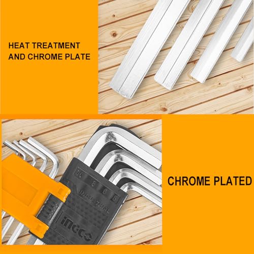 Image of Ingco 9pcs Hex Key Set, 1.5mm - 10MM, Cr-V, Heat Treatment and Chrome Plate, Perfect For Carpenters, Construction