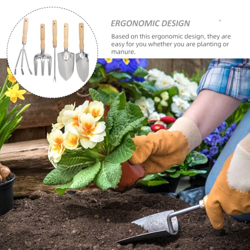 Set de 5 herramientas de jardinería con mango de madera miniatura 7