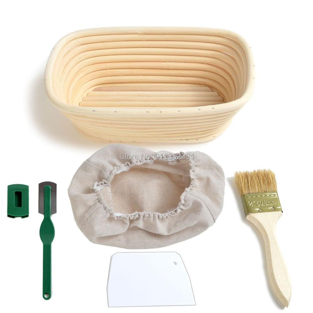 Cesta de prueba de pan Banneton de ratán natural cubierta de tela cesta de fermentación molde para hornear pan raspador de masa pan (color: 20,5 x 15 x 8 cm oblongo)