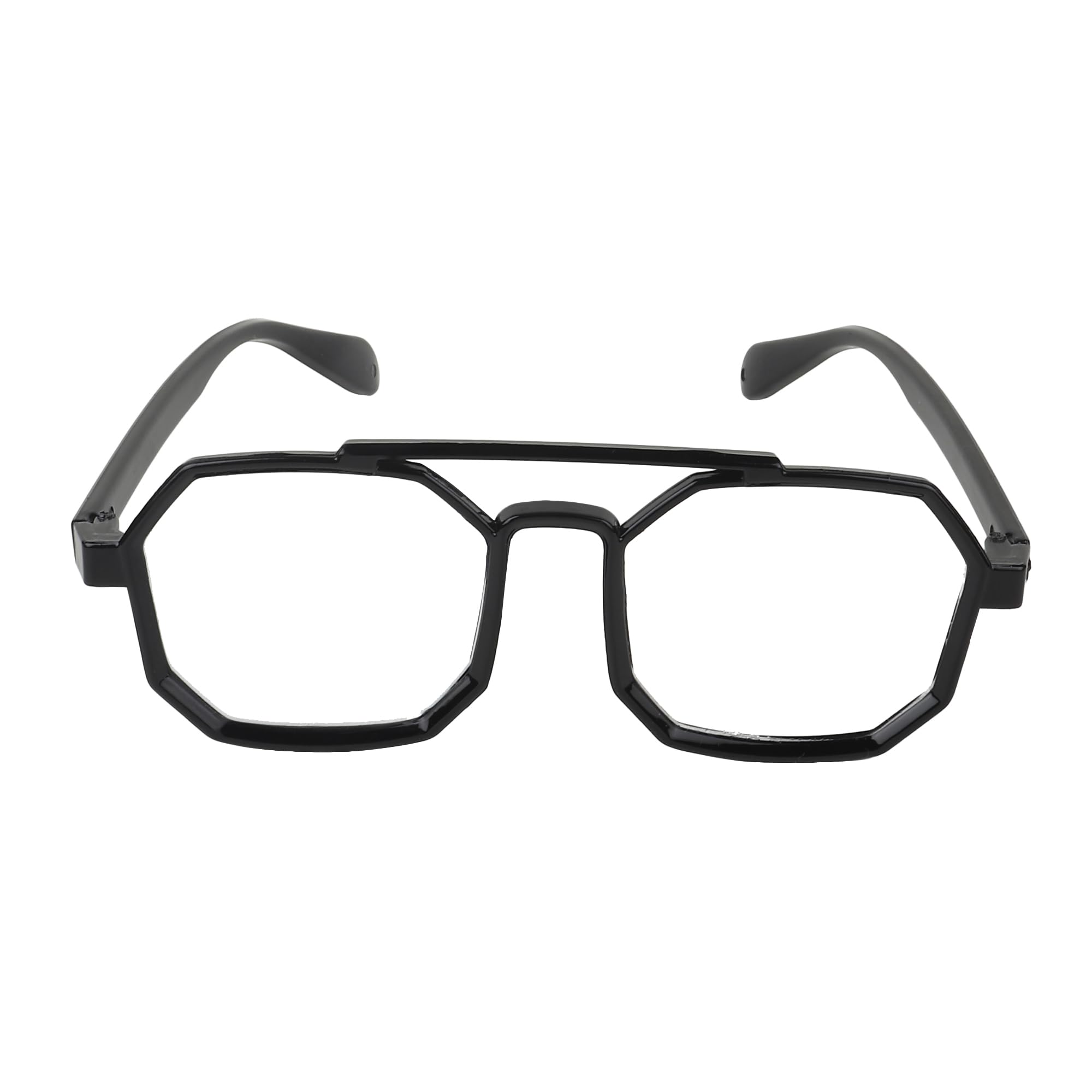 CRIBA Stylish Black Hexagonal Frame Clear Glass Sunglass_C