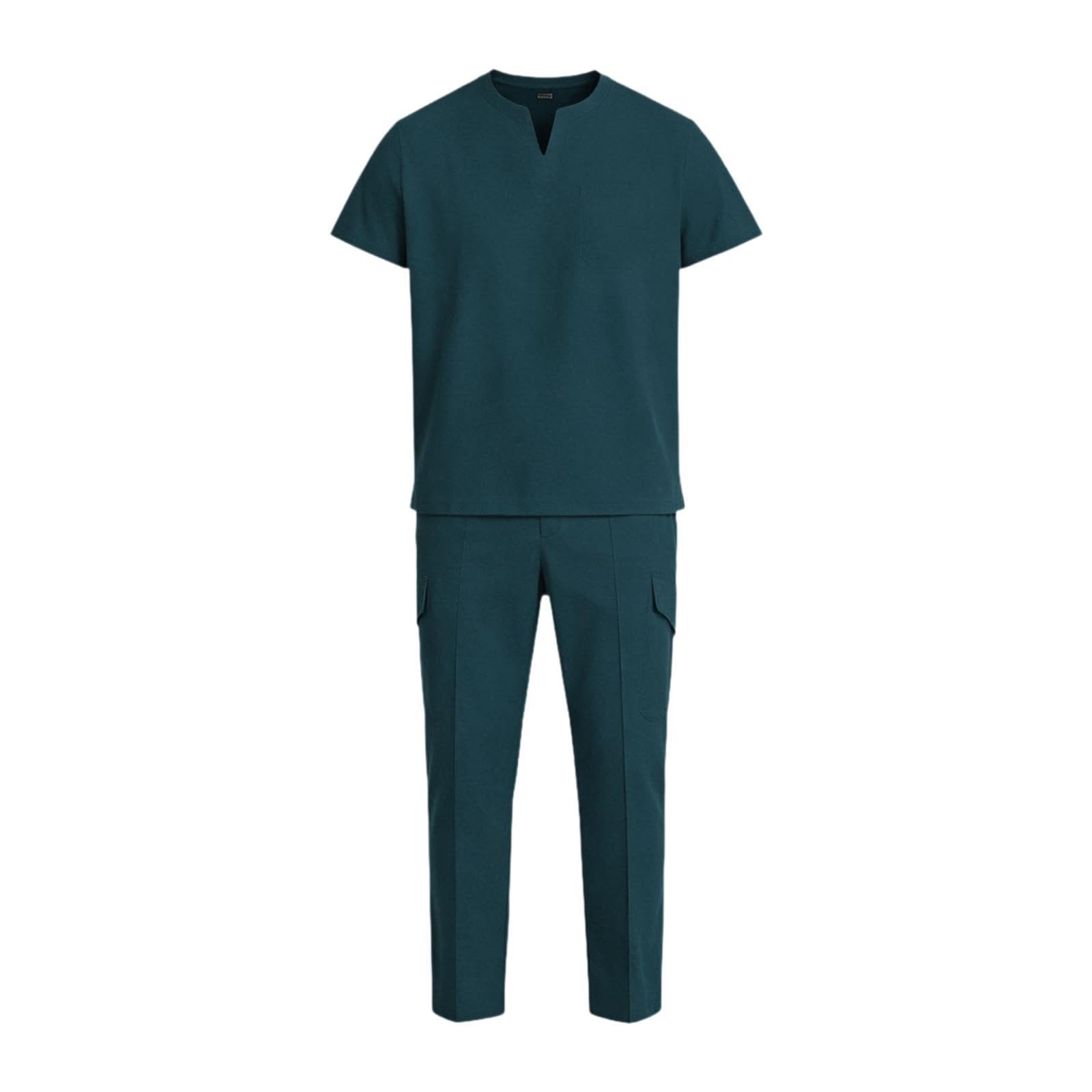 Uniforme Médico Hombre Conjunto Camisa Pantalón con Bolsillos Diseño Transpirable Cómodo en Poliéster para Trabajar en Hospital Clínica Estética