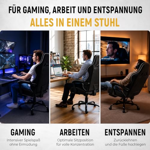 Gaming Stuhl Gamer Sessel - dicker Stahlrahmen, langlebiger Tech-Stoff, hochdichter Schaum & Taschenfederung, hohe Stabilität… – Ansicht 6