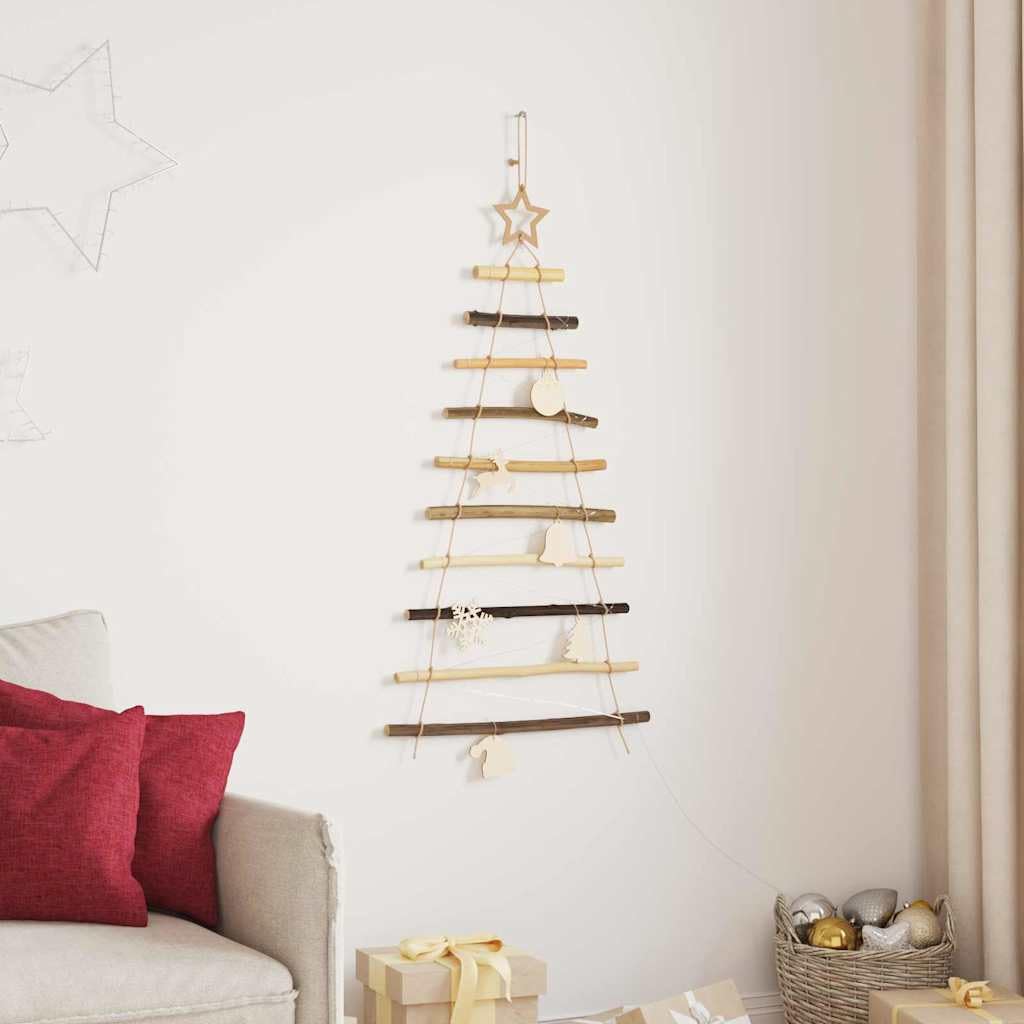 Wisząca choinka, 90 cm, lite drewno jesionowe, naturalne, z 30 diodami LED o ciepłej białej barwie, zasilana przez USB, do użytku wewnątrz i na zewnątrz