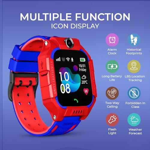 Image of GameSir Kids Smartwatch for Boys & Girls, Men & Women, Sim Card Support, Location Tracker /GPS System, Music Player, Camera, Video,Notification, Alarm, Waterproof, Calling Smart Watch-Red