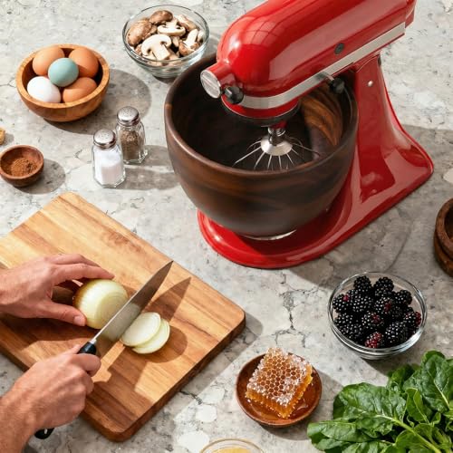 Image of Cofun Premium Wood Mixing Bowl, Compatible with 4.5-5 Qt Tilt-Head Stand Mixers, Natural True Wooden Bowls, 5 Qt Kitchen Aid Bowls for Mixer with Stainless Steel Locking Base