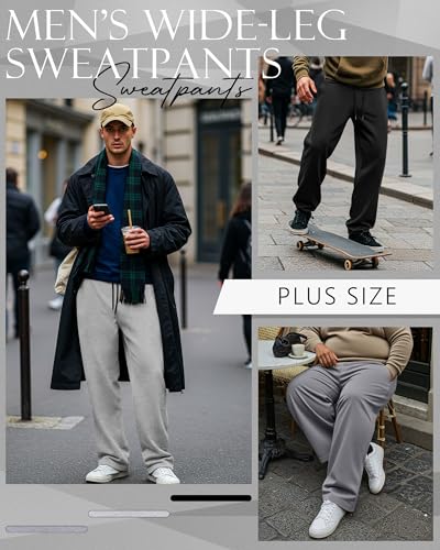 Neer 3 Pack Men's Big and Tall Sweatpants, Athletic Open Bottom Pants with Pockets and Drawstring Workout Lounge Jogger Pants4