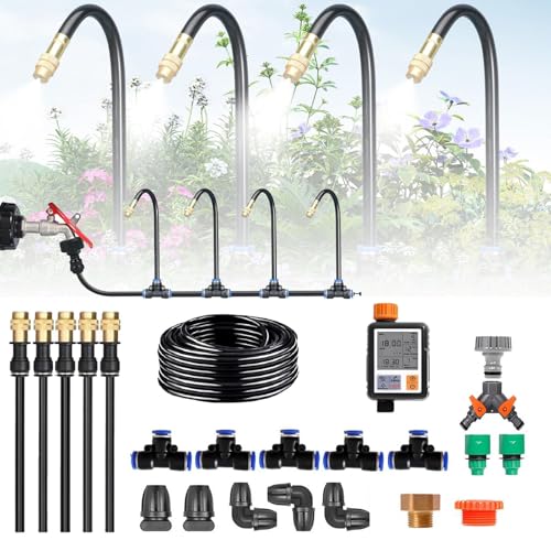 360° Adjustable Plant Watering System - Automatic Irrigation Equipment for Outdoor Misting & Cooling, Ideal for Farm, Factory, and Construction Sites, with 30m/98.5ft Hose & Timer