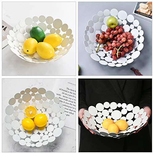 Ownmy Metal Fruit Bowl Basket Creative Table Centerpiece Fruit Stand Decorative Countertop Fruit Holder For Kitchen Counter, Iron Large Fruit Plate Round Storage Tray For Bread Snacks Candy (White) #TOP1