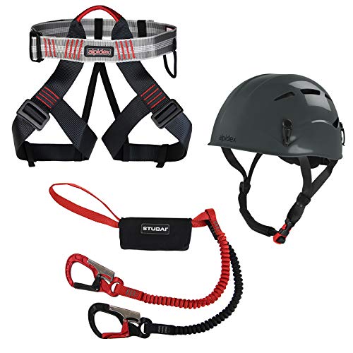 ALPIDEX Kletterhelm Klettergurt + Stubai Klettersteigset Basic 3.0,...