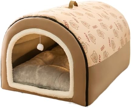 Removable Dog Warm House Washable Pet Bed for Large Medium Dogs Travelling Portable Classic Design Pet House Sleeping BedBrown