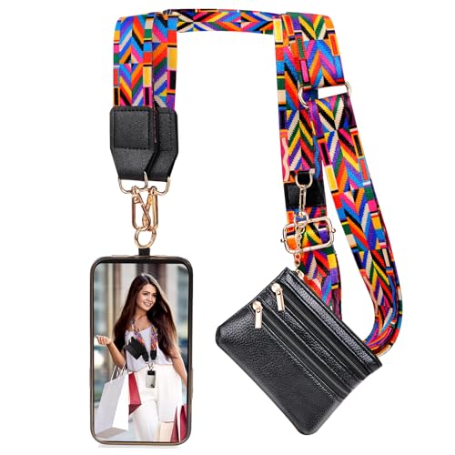 Image of XANGNIER Clip and Go Strap for Phone with Wallet Crossbody, Phone Strap with Zippered Wallet, Adjustable Anti Theft Cellphone Lanyard for Women, Cellphone Chain Accessories,Multicolor 10