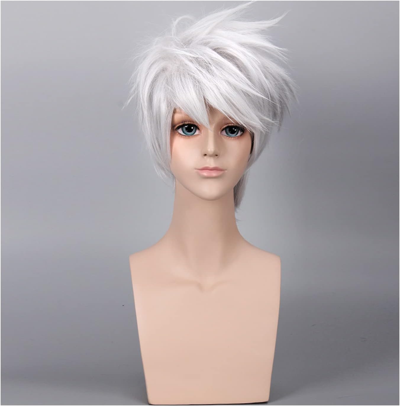 Short Layered Cool Men Boys Tousled Wig Heat Resistant Synthetic Wigs for Anime Cosplay Party (Silver Grey)