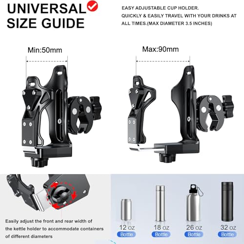 iMESTOU Motorcycle Cup Holder, ATV Water Bottle Holder Compatible with 50-90mm Dia. Cups Drinking Bottles Fits for 12-45mm Handlebars on Bike Scooter Stroller Golf Cart Wheelchair... - Image 3