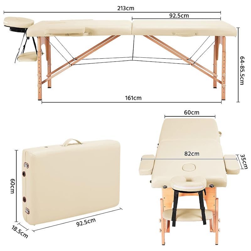 PLUS SANTE Table de Massage Pliante en Bois Aria Noir, Ivoire, Gris, Bleu, Rose, 60 ou 70cm, 2 Plans légère avec Sac de Transport et Accessoires (Ivoire, Largeur 60 cm)