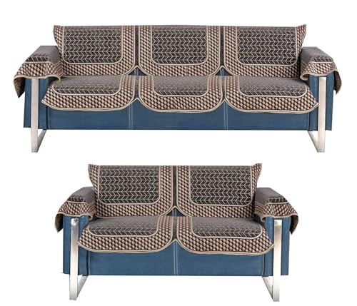 Image of Premium Chenille Woven Anti-Slip 3 Seater + 2 Seater Sofa Cover with Arm Rest | L-Shape Sofa Seat Protector for Living Room | Durable & Stylish Slipcover - Dark Grey - 3D