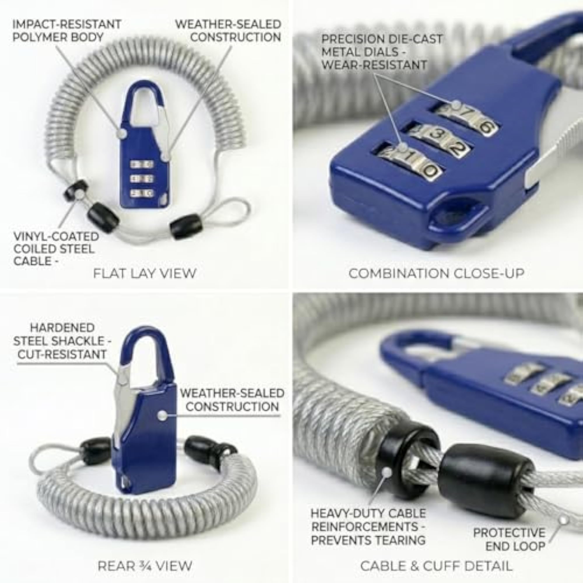 3 Digit Combination Cable Lock, Portable Security