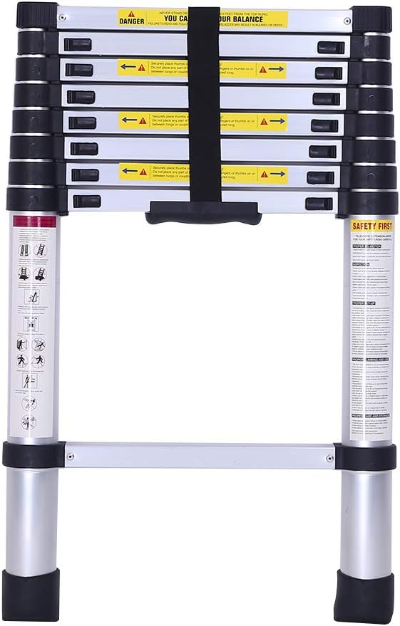 ATCEPFU 8.5FT Telescoping Ladder Aluminum Telescopic Extension Multi-Purpose Folding Ladder Portable Heavy Duty Steps Anti-Slip Rubber Feet 330lbs Max Capacity