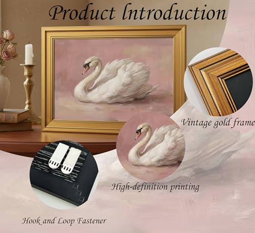 Image of NALEPS Vintage Swan Framed Wall Art, Swan Picture Wall Decor,12x16 In